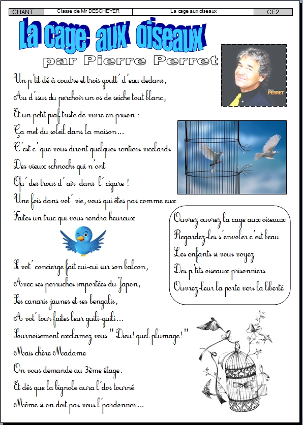 Le Phare Aux Oiseaux Fiche De Lecture "La cage aux oiseaux " de Pierre Perret - Le BLOG de Misterdi CE2